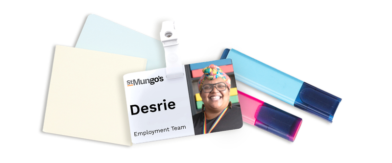 Post-it notes and ID card of Desrie