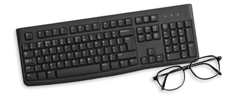 Computer keyboard and glasses