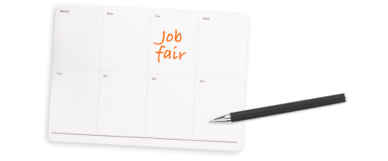 Weekly planner with job fair writing on it